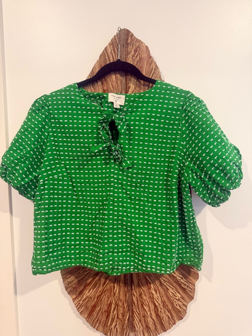 Kate Spade ♠️ Green Dot Tie-Neck Blouse Size XL
